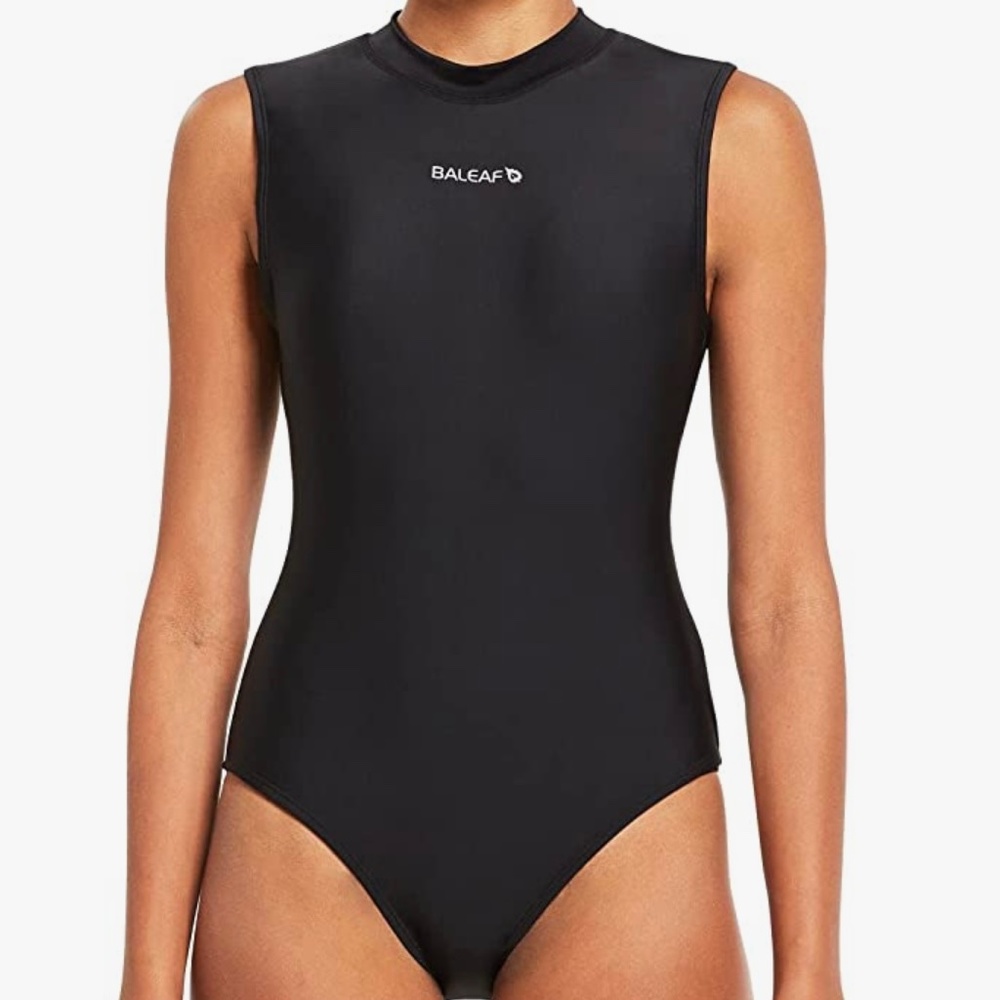 Women's Athletic One Piece Swimsuit Back Zip Retro High Neck Training Size Small - Picture 11 of 15